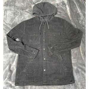 Quiksilver Jacket Mens Large Gray Hooded Aztec Fleece‎ Snap Front Regular Fit